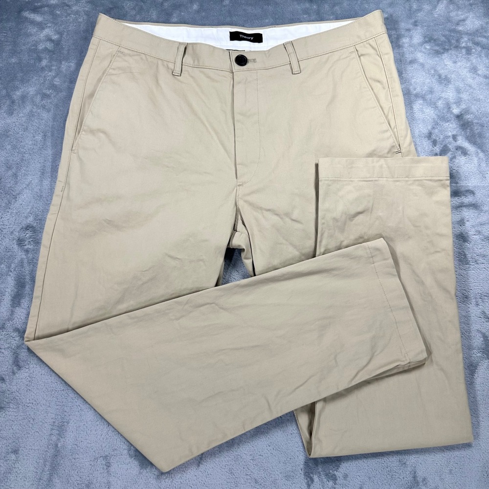 Theory Zaine Witten Khaki Tan Chino Pants Mens 34 H024217R Stretch Cotton Slim